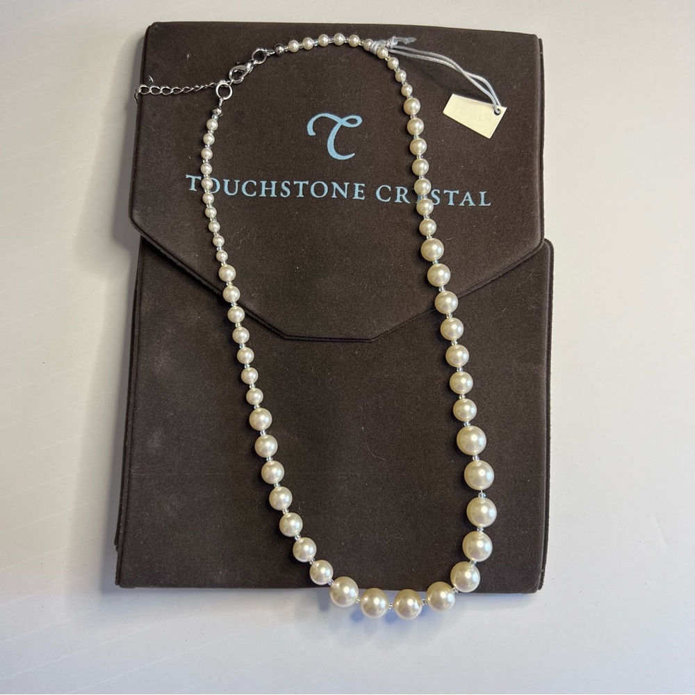 Touchstone Crystal White Pearl Necklace - New In Box